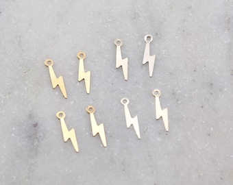 4 pieces dainty lightning bolt charm in sterling silver and 14k gold filled