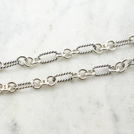 Heavy Duty Solid Thick Sterling Silver Textured Oval and Round Link Chain / Sold by the Foot / Bulk Unfinished Chain