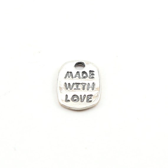 Sterling Silver Made with Love Stamped Word Charm Inspiration Pendant