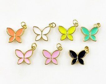 Classic Butterfly Charm Gold Plated Enamel Butterfly Choose Your Color Spring Fun Girly Jewelry Making Charms and Supplies