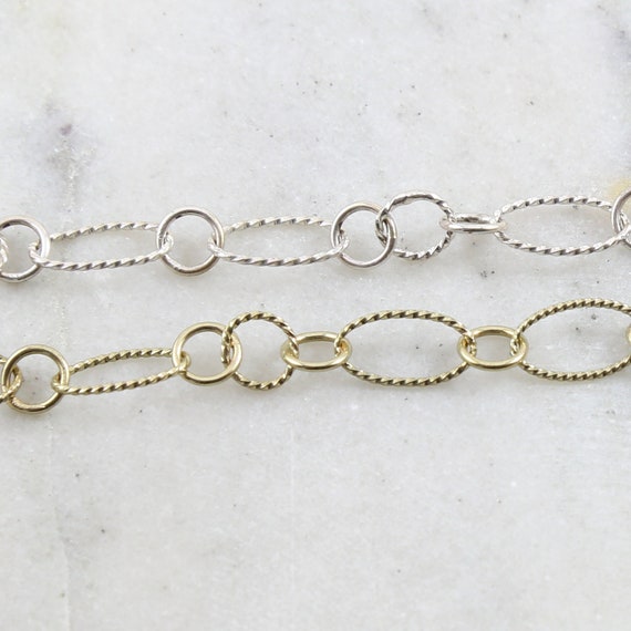 Base Metal Twisted Textured Oval and Circle Smooth Circle Chain in Shiny Gold and Shiny Silver Nickel Lead Free / Chain By the Foot