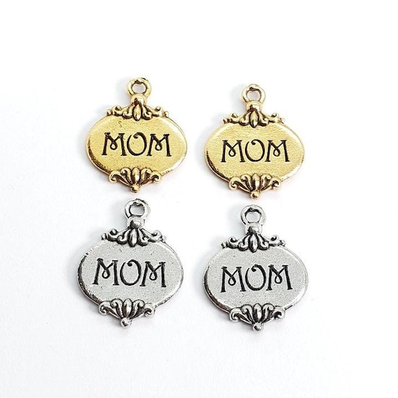 2 Pieces Pewter Mom Two Sided Charm Heart Best Friend Charm Mothers Day Necklace Pendant Antique Gold, Antique Silver