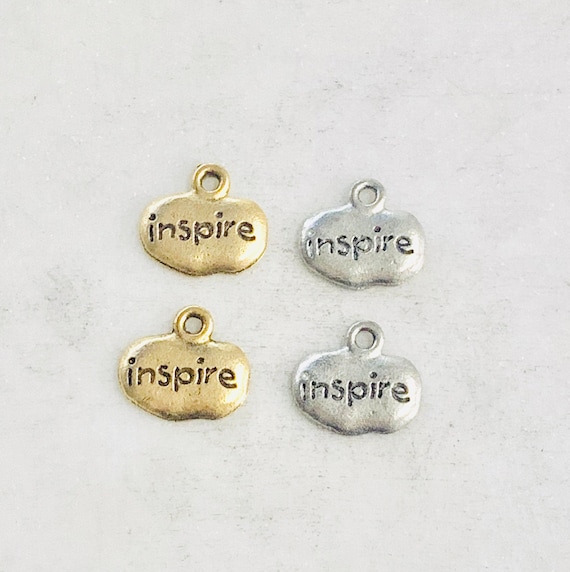 2 Pieces Pewter Wide Oval with Inspire Charm Pendant Inspirational Charm Antique Gold, Antique Silver