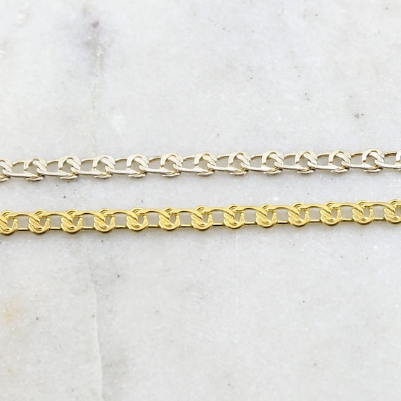 Base Metal Flat Rope Chain in Shiny Gold, Shiny silver / Chain by the Foot