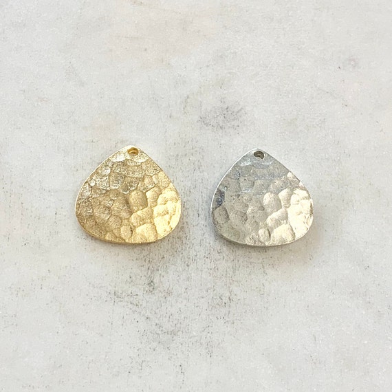 Pewter Metal Textured Hammered  Domed Charm Pendant Earring Component or Necklace Charm Pendant Jewelry Supplies Matte Gold or Silver