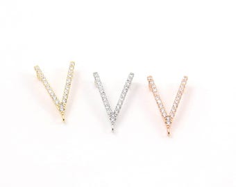 Chevron pave cz cubic zirconia y connector charm link rhodium plated in silver, gold, or rose gold