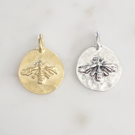 Cute Detailed Coin Raised Bee Charm Bumble Bee Pewter Metal Charm Insect Nature Spring Pendant