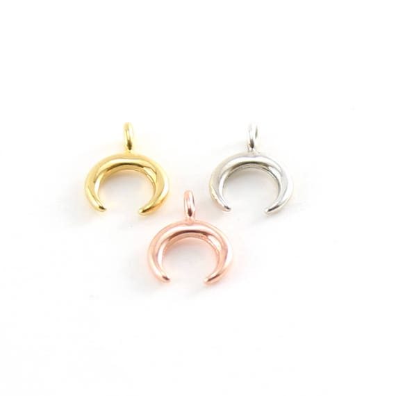 Mini Horn Upside Down Crescent Moon Charm in Sterling Silver, Vermeil Gold, or Rose Gold