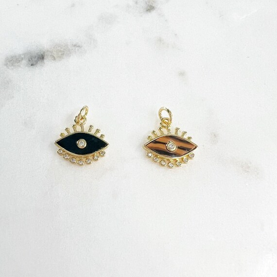 Unique CZ Center Evil Eye With Eye Lash CZ Charm Gold Plated Evil Eye Pendant