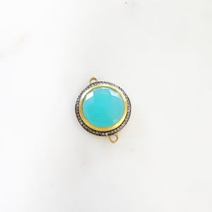 Round Faceted Chalcedony with Diamond Connector Bezel  in Vermeil Gold