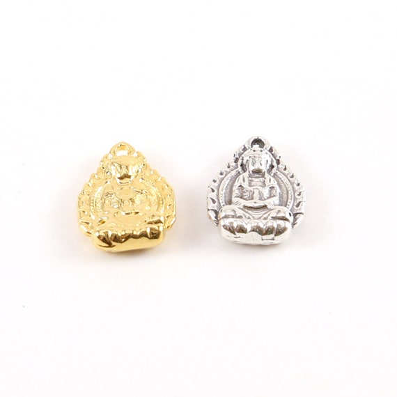 Detailed Sitting Buddha Oval Design Yoga Pendant Ohm Meditation Mantra Charm Detailed Religious Pendant in Vermeil Gold or Sterling Silver