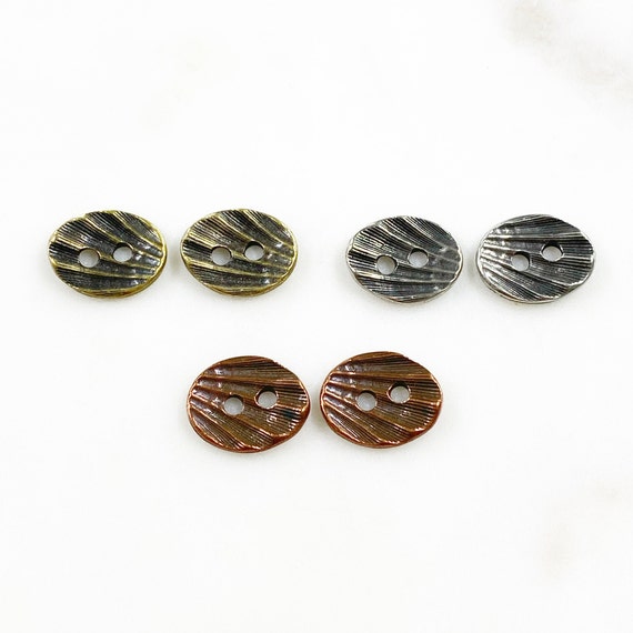 2 Piece Dark Pewter Textured Button Bar Leather Connector Button Double Hole Bar Gold, Silver, or Copper