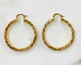 18k gold filled 40mm roped hoops