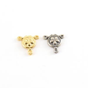 Daisy Flower Y Connector Link Necklace Rosary Charm in Sterling Silver and Vermeil Gold