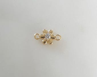 Teeny tiny cubic zirconia pavé  flower charm connector  jewelry making 2 loop flower charm cz gold plated flower plant nature charm