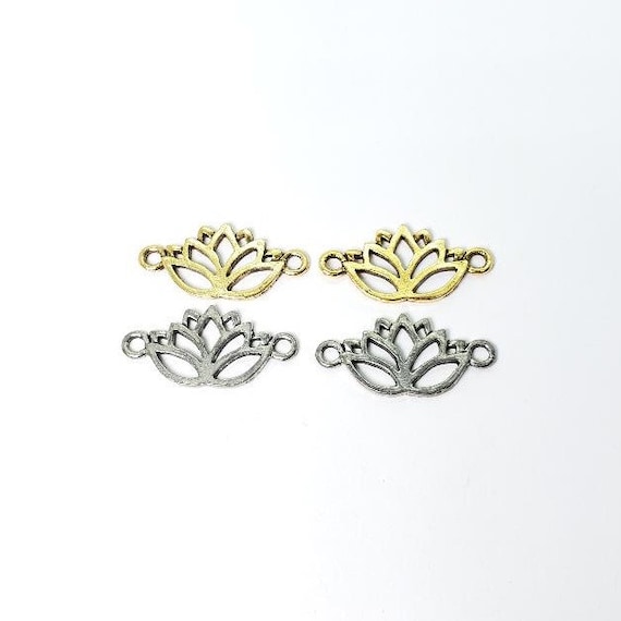 2 Pieces Pewter Sideways Lotus Connector Antique Gold or Antique Silver, bracelet connector, bracelet charm, Yoga Charm