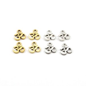 4 pieces tiny om ohm pewter base metal charm pendant religious spiritual buddhist, antique gold, antique silver