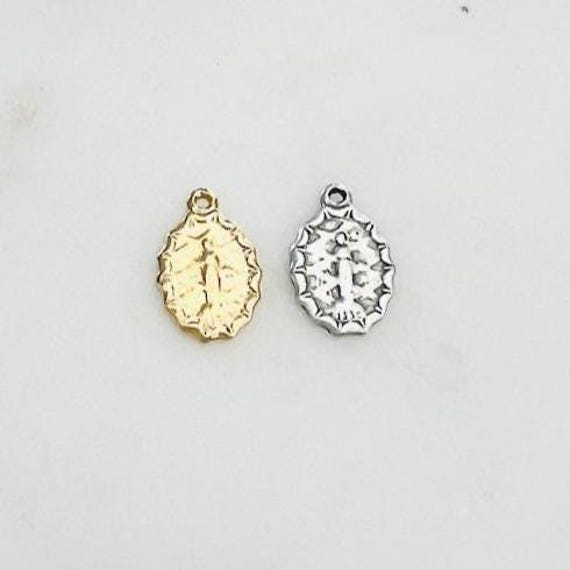 Small Vermeil or Sterling Silver Mother Mary Oval Charm with Miraculous Miracle on Back Religious Catholic Small Charm