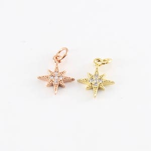 Small Pointed Pave Star Starburst CZ Rhodium Plated Celestial Charm in Gold or Rose Gold image 3