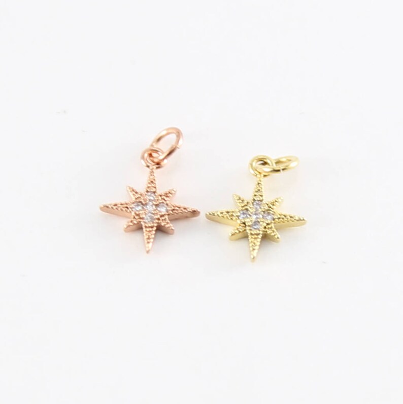 Small Pointed Pave Star Starburst CZ Rhodium Plated Celestial Charm in Gold or Rose Gold image 3