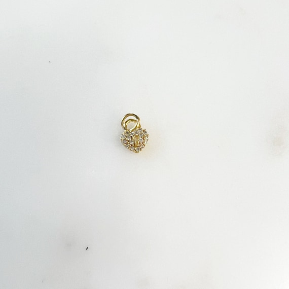 Teeny Tiny  Gold Plated CZ Heart Shaped Pad Lock Charm with Jumpring