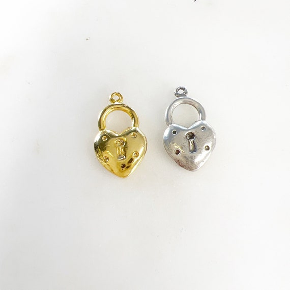 Cute Heart with Lock Charm in Vermeil Gold or  Sterling Silver Love Valentines Day Best Friend Pendant