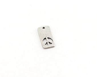 Sterling Silver Peace Sign Cut Out Rectangle Charm Hippie Love 60's Charm