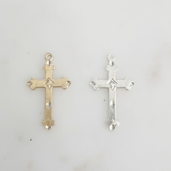 14k Gold Filled sterling Silver Detailed Cross Charm Pendant Religious Spiritual Catholic Charm