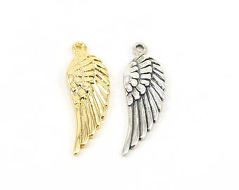 Detailed angel wing charm religious spiritual pendant in sterling silver or vermeil gold