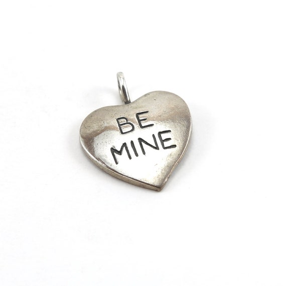 Large Sterling Silver Be Mine Engraved Valentine's Day Heart Charm Love Friendship Pendant