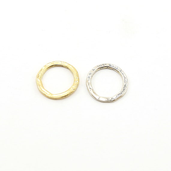 Medium Size Hammered Textured  Open Circle Soldered Connector Ring in Sterling Silver or Vermeil Gold