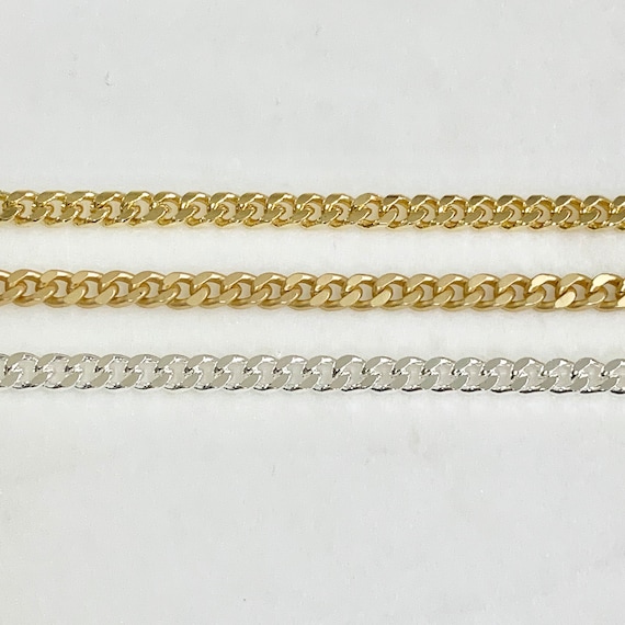 Gold or Silver Plated Base Metal Chain Small Faceted Diamond Cut Curb Chain Openable Links Chain by the Foot/ Bulk Unfinished Chain