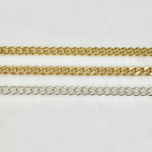 Gold or Silver Plated Base Metal Chain Small Faceted Diamond Cut Curb Chain Openable Links Chain by the Foot/ Bulk Unfinished Chain