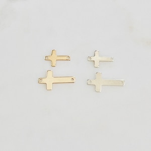 Minimal modern 2 hole sideways horizontal cross connector  linkcharm, 14k gold filled or sterling silver. religious charm permanent jewelry