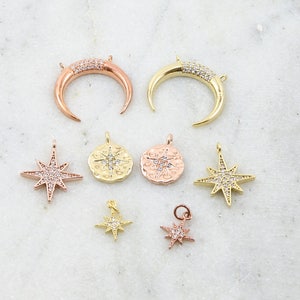 Small Pointed Pave Star Starburst CZ Rhodium Plated Celestial Charm in Gold or Rose Gold image 5