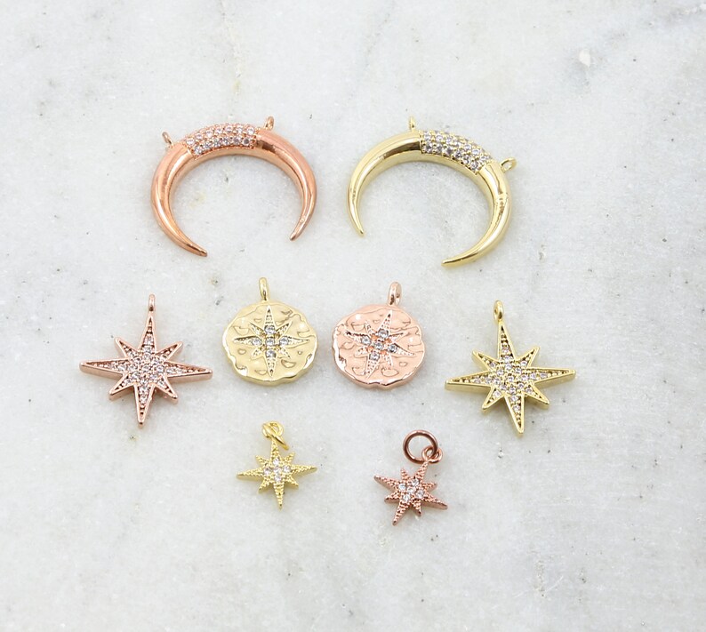 Small Pointed Pave Star Starburst CZ Rhodium Plated Celestial Charm in Gold or Rose Gold image 5