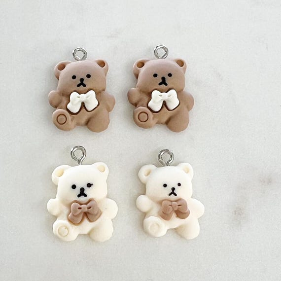 2 Pieces Acrylic Teddy Bear Charm Brown or Beige Bear Dancing Bear Pendant Lip Gloss, Backpack, Purse, Key Chain Charm,  Jewelry Supply