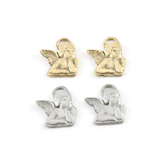 2 Pieces Pewter Pondering Angel Charm Religious Pendant Inspirational Pendant Antique gold, Antique silver