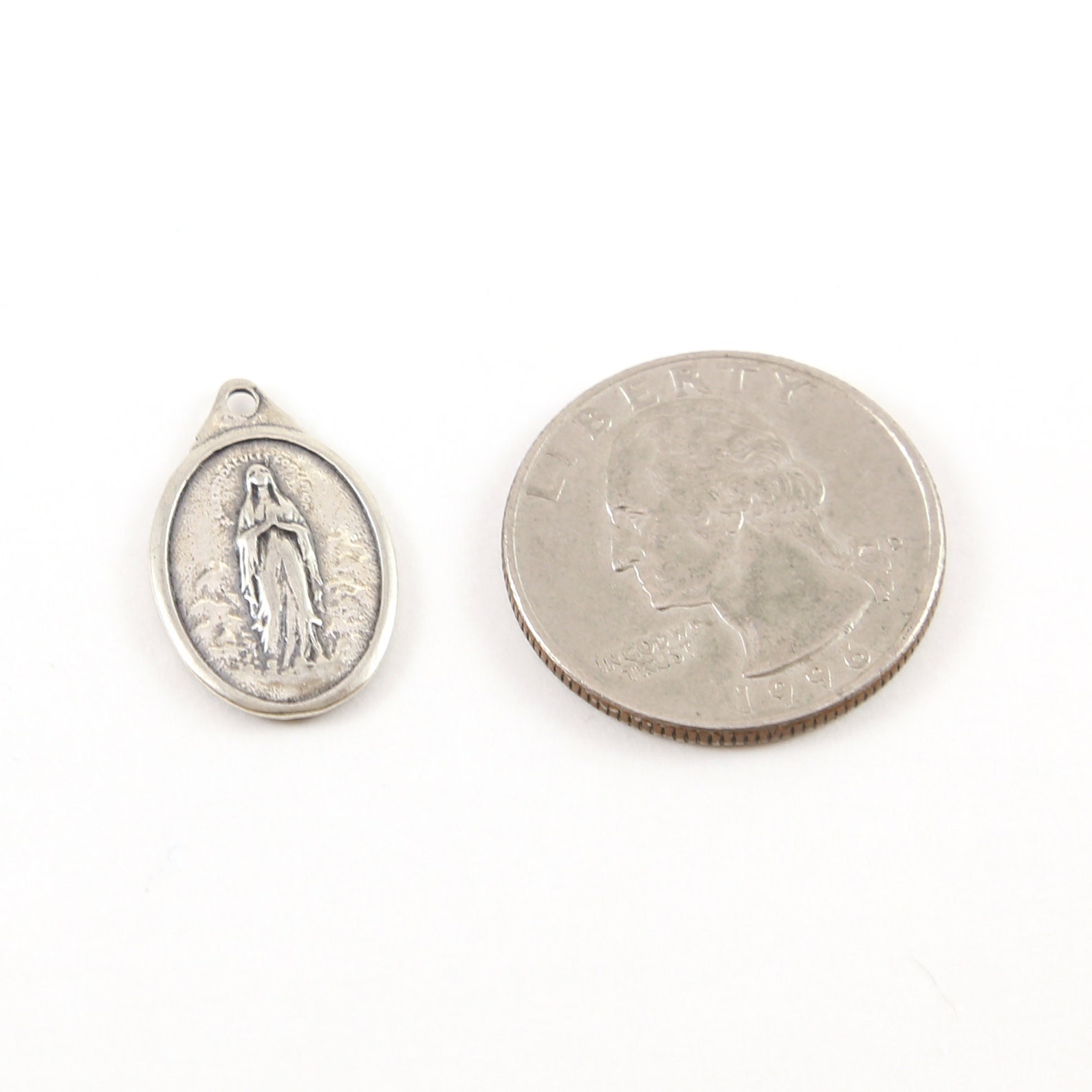Sterling Silver Our Lady of Lourdes Oval Medallion Charm Vintage ...