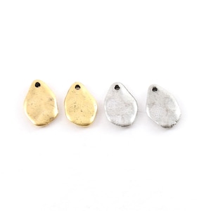 2 Pieces Pewter Metal Large Oblong Thick Oval Teardrop Rounded Tag Stamping Disc Tag Charm 14mm x 9mm in Antique gold or Antique Silver