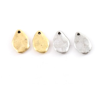 2 Pieces Pewter Metal Large Oblong Thick Oval Teardrop Rounded Tag Stamping Disc Tag Charm 14mm x 9mm in Antique gold or Antique Silver