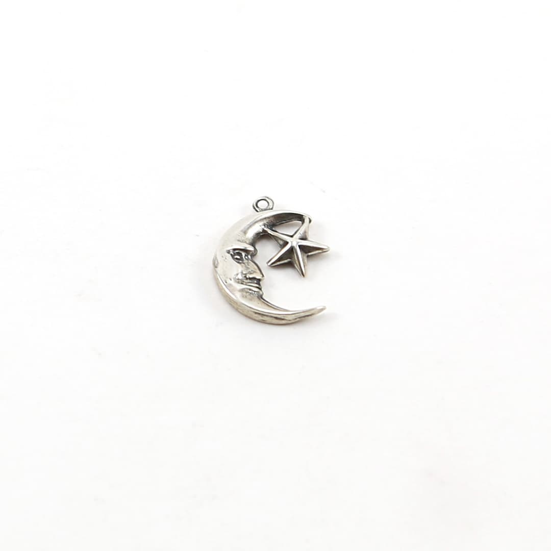 Crescent Moon and Attached Star Charm Celestial Pendant in Sterling ...