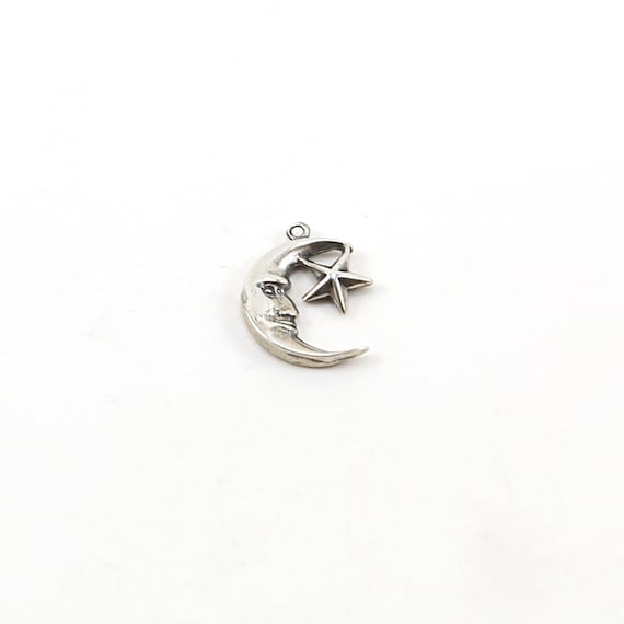 Crescent Moon and Attached Star Charm Celestial Pendant in Sterling Silver