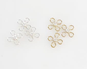 1 piece tiny cubic zirconia flower connector ring charm, permanent jewelry connector 14kt gold filled or sterling silver jewelry supply