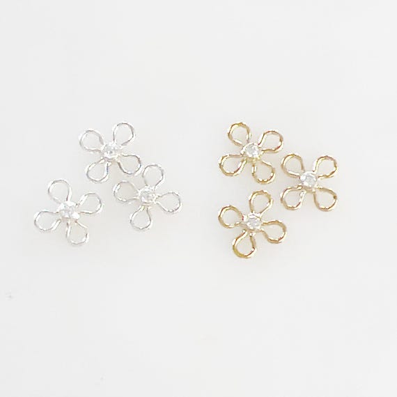 1 piece tiny cubic zirconia flower connector ring charm, permanent jewelry connector 14kt gold filled or sterling silver jewelry supply