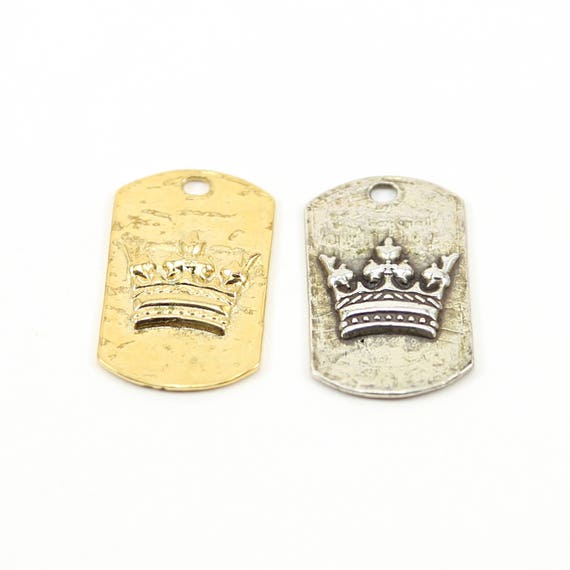Large Raised 3D Queen Princess Crown Dog Tag Charm Pendant in Sterling Silver or Vermeil Gold