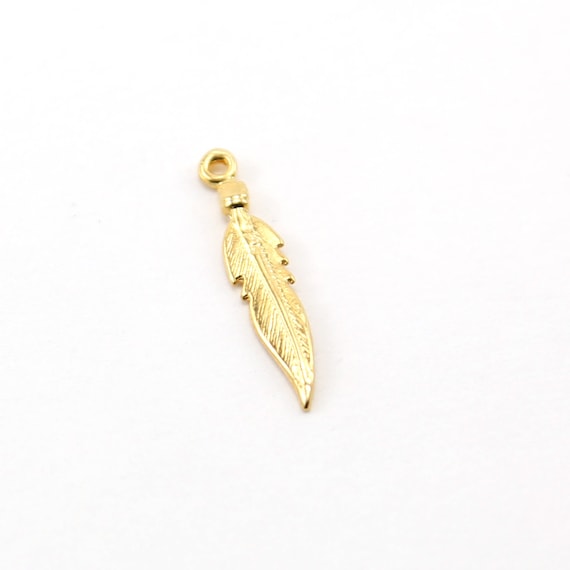 Small Dainty Feather Vermeil Gold Charm Insect Nature Spring Western Pendant