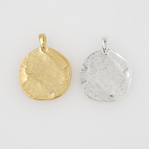 Large pewter base metal flat stamping blank circle coin charm with bail pendant matte  gold, silver, pendant