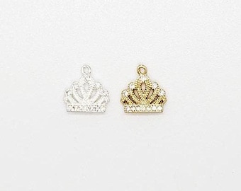 Brass pave princess crown cz charm cubic zirconia gold color silver color