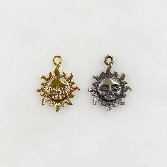 Smiling Sun Sunshine Small Star Celestial Summer Pendant in Sterling Silver or Vermeil Gold